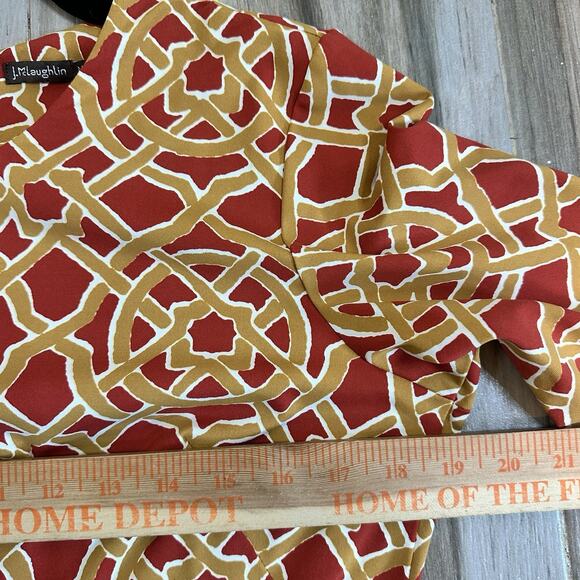 J. McLaughlin Dress M Sofia Catalina Cloth 3/4 Sleeve Red Gold Nautical Career - Picture 6 of 7